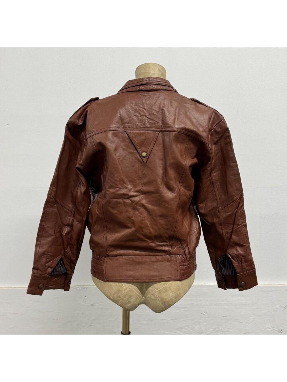 Vintage 80s Tan Western Bomber Cropped Leather Jacket - Picture 5 of 8